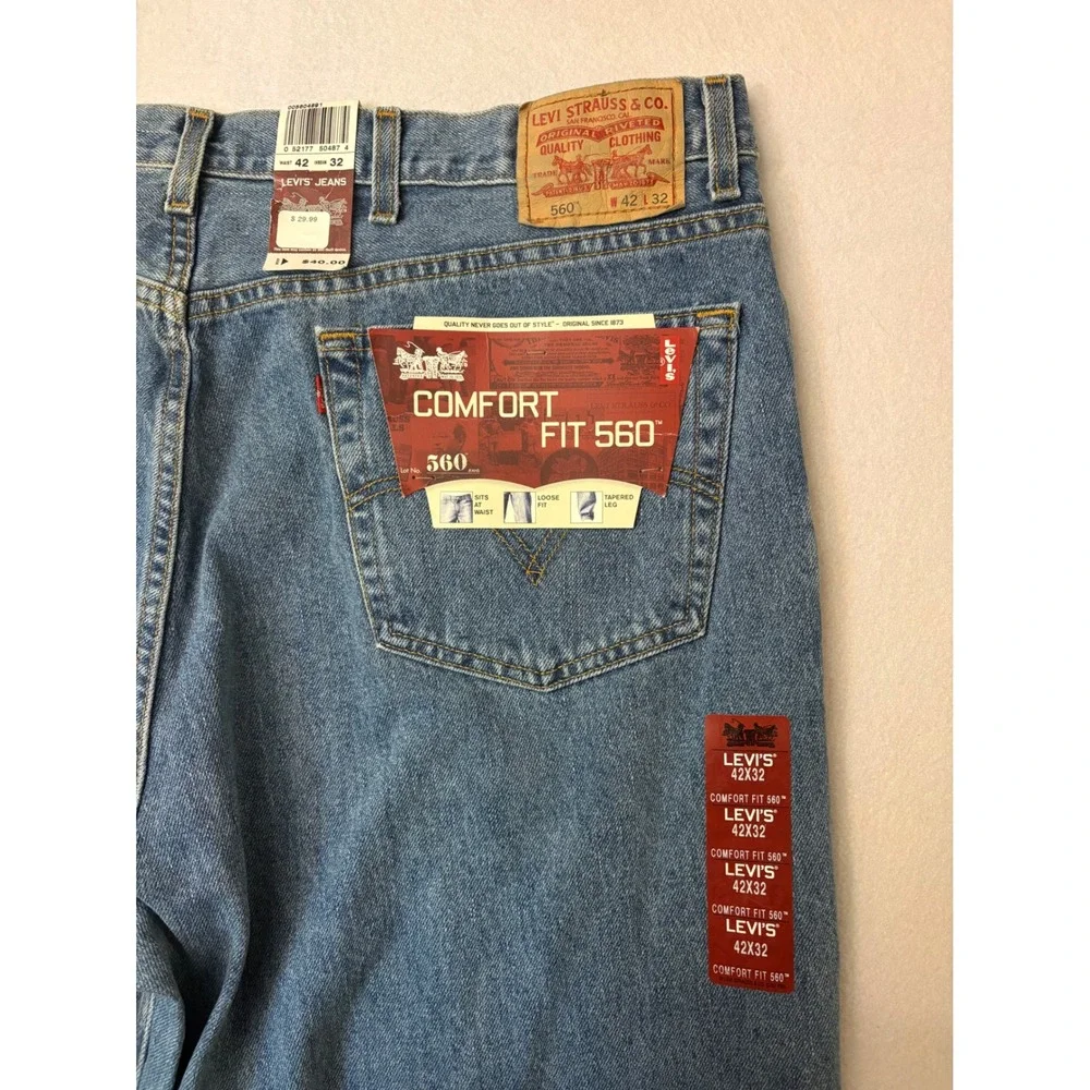 Vintage Levis 560 Comfort Fit Jeans Mens 42x32 Medium Wash Loose Tapered Denim
